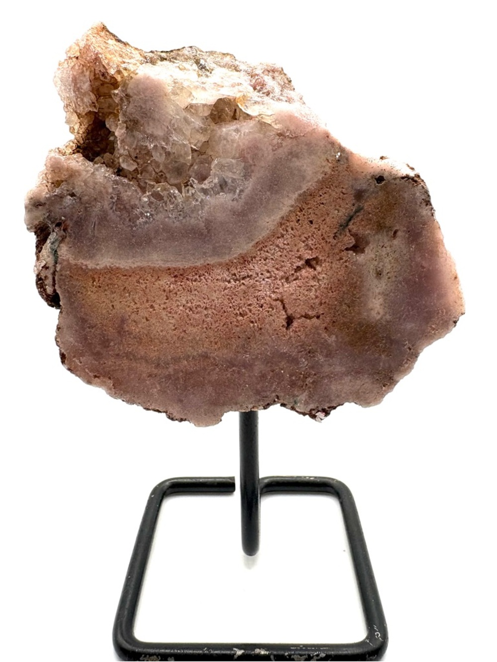 Brazilian Pink Amethyst Crystal Slab Specimen- mounted on display stand